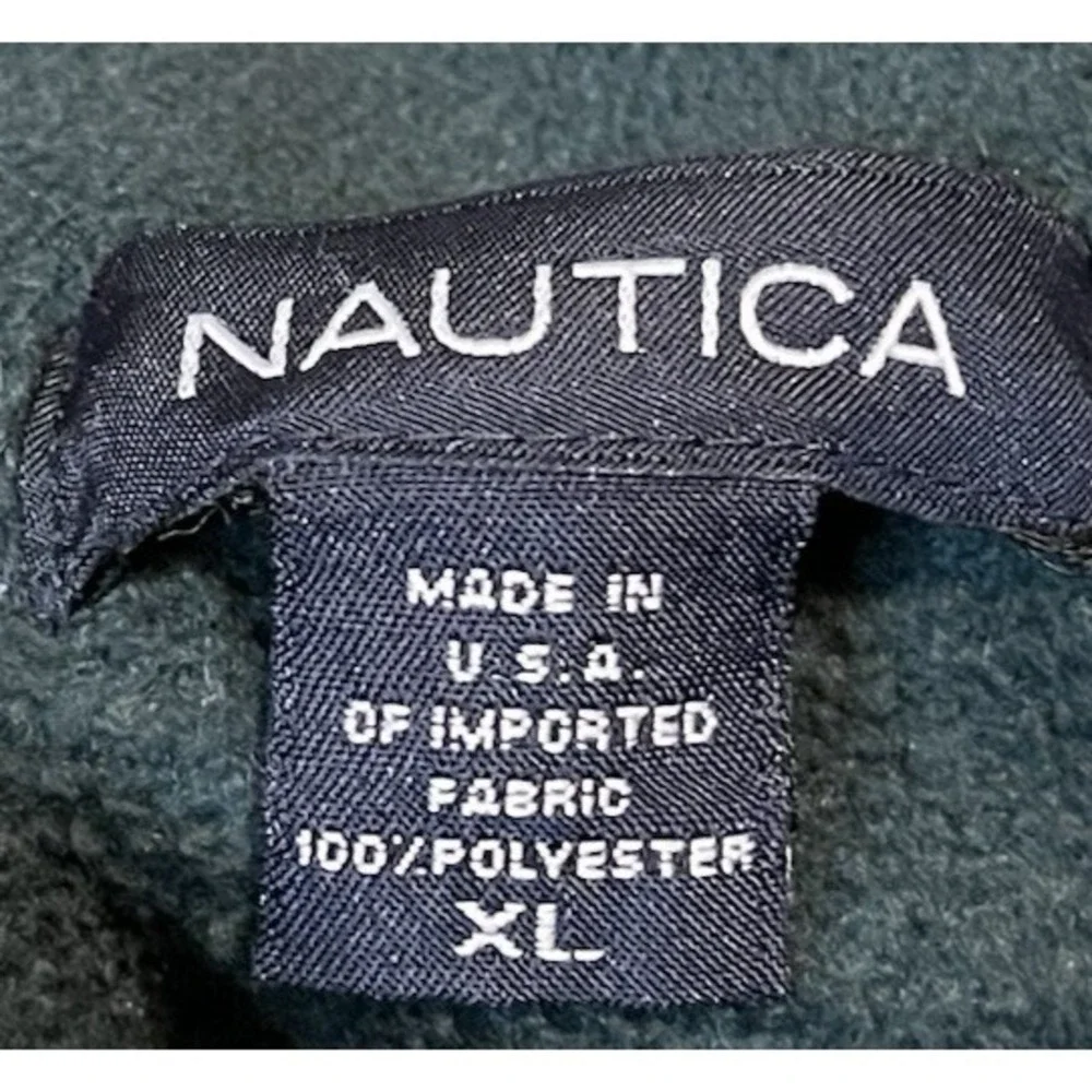 Nautica Jacket Mens XL Green Fleece Full Zip Stand Collar Made In USA Outdoor